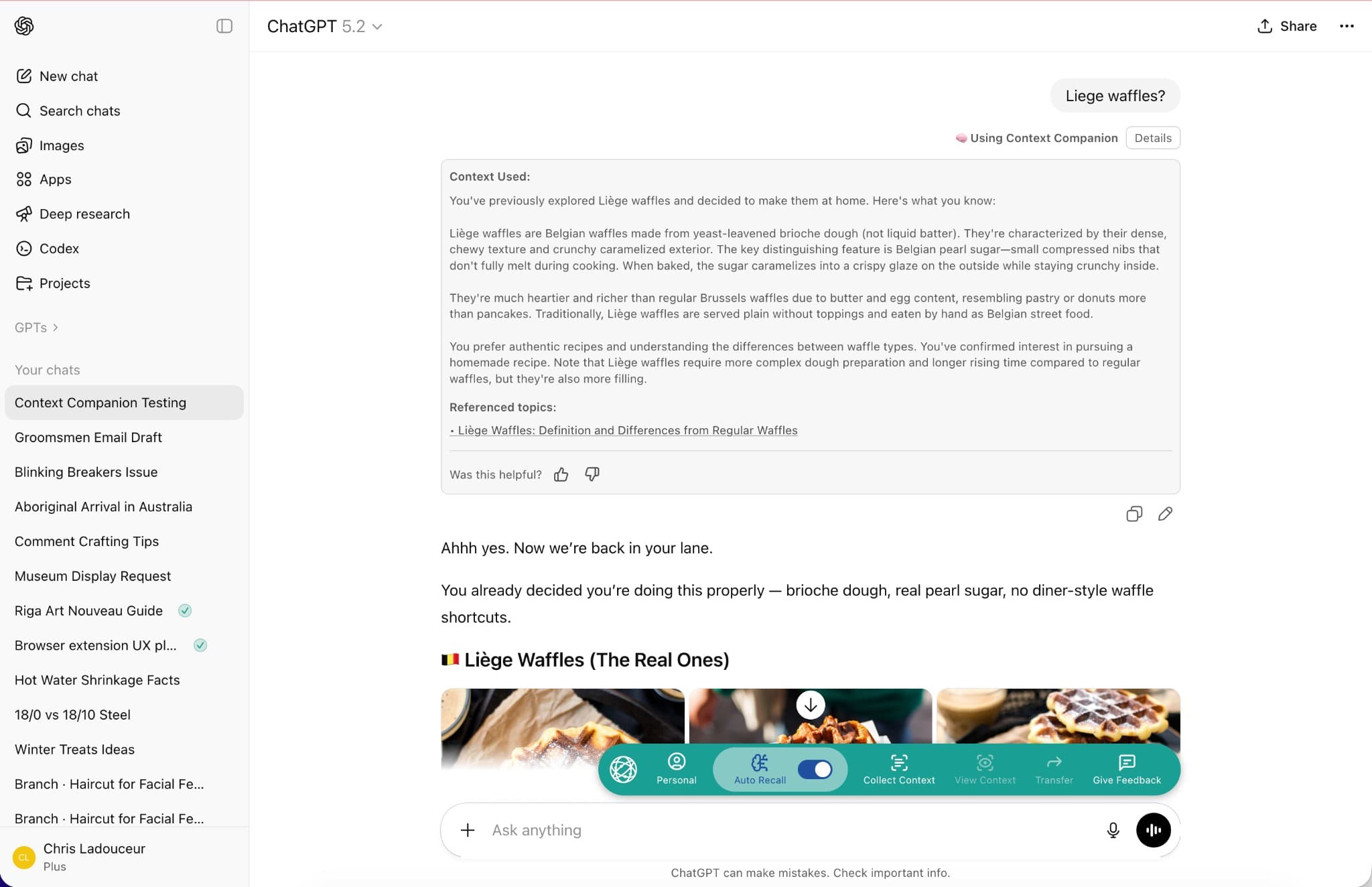 Context Companion in use on ChatGPT
