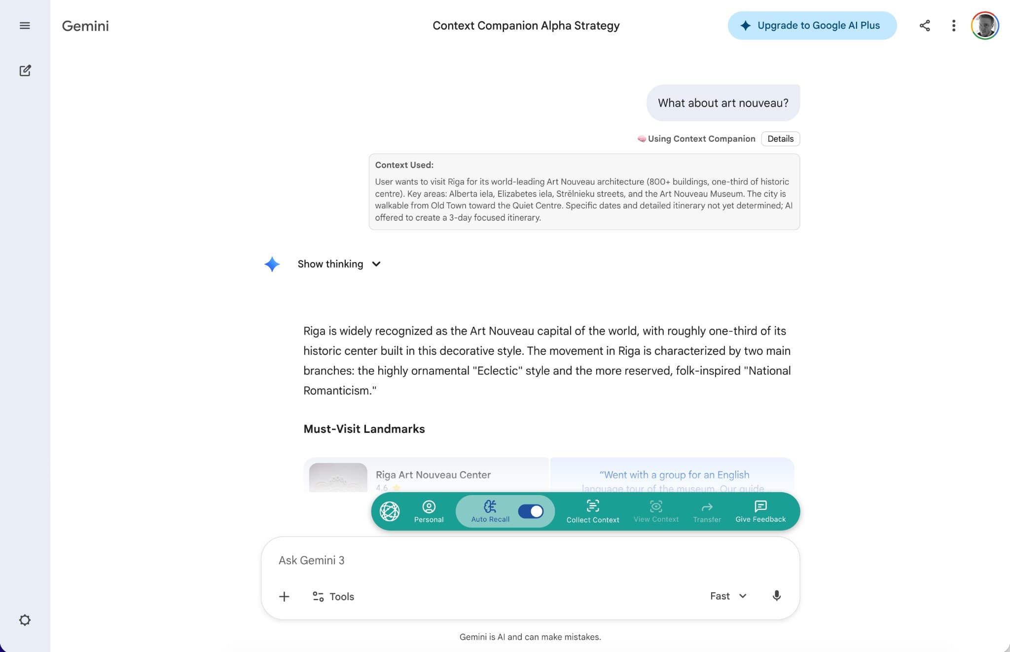 Context Companion in use on Gemini